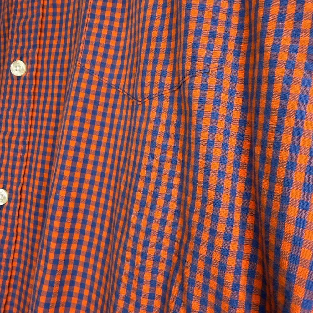 J.Crew Mens XL Orange Navy Blue Gingham Check Cotton Button Down Shirt LS